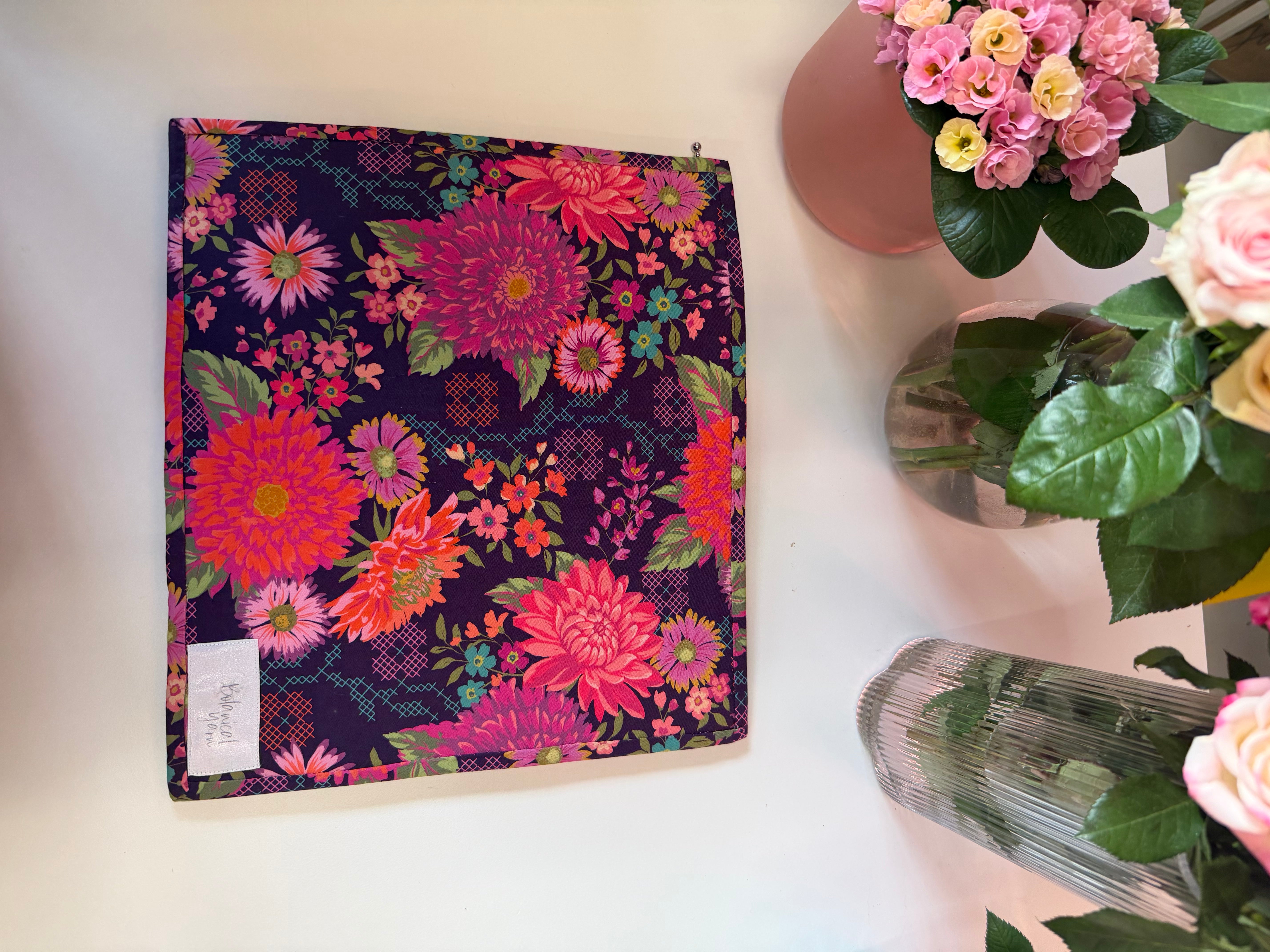 Made to order - Project Bag Style 05 - Embroidery Cross Stitch Zip Pouch - Burgundy Floral with Cross Stitches