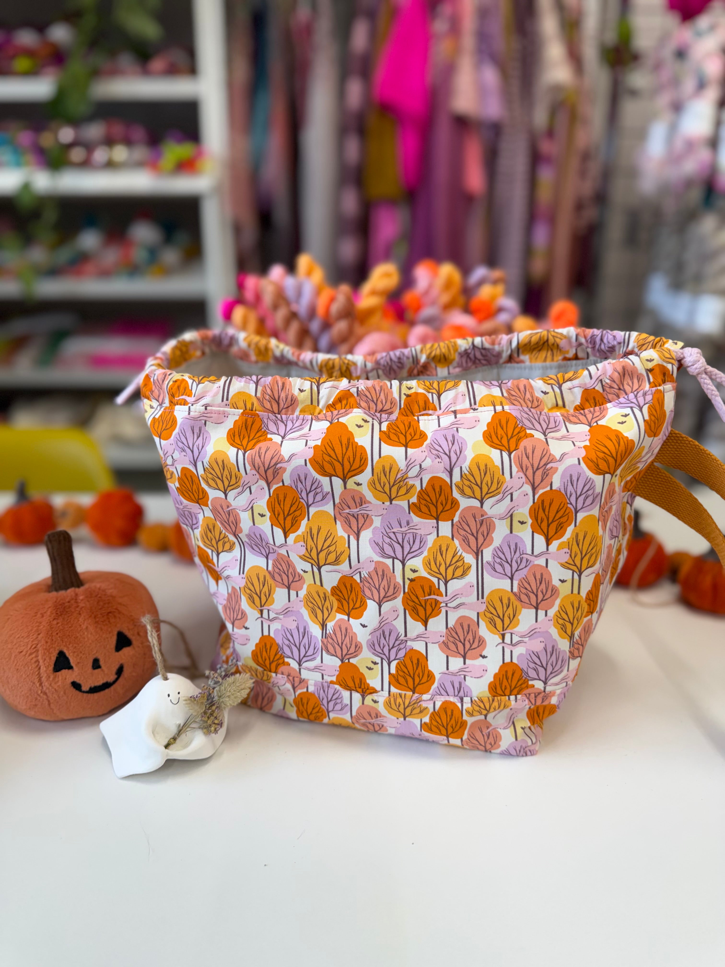 Ready to ship  - Project Bag Style 01 - Ghosting around the trees Halloween Project Bag