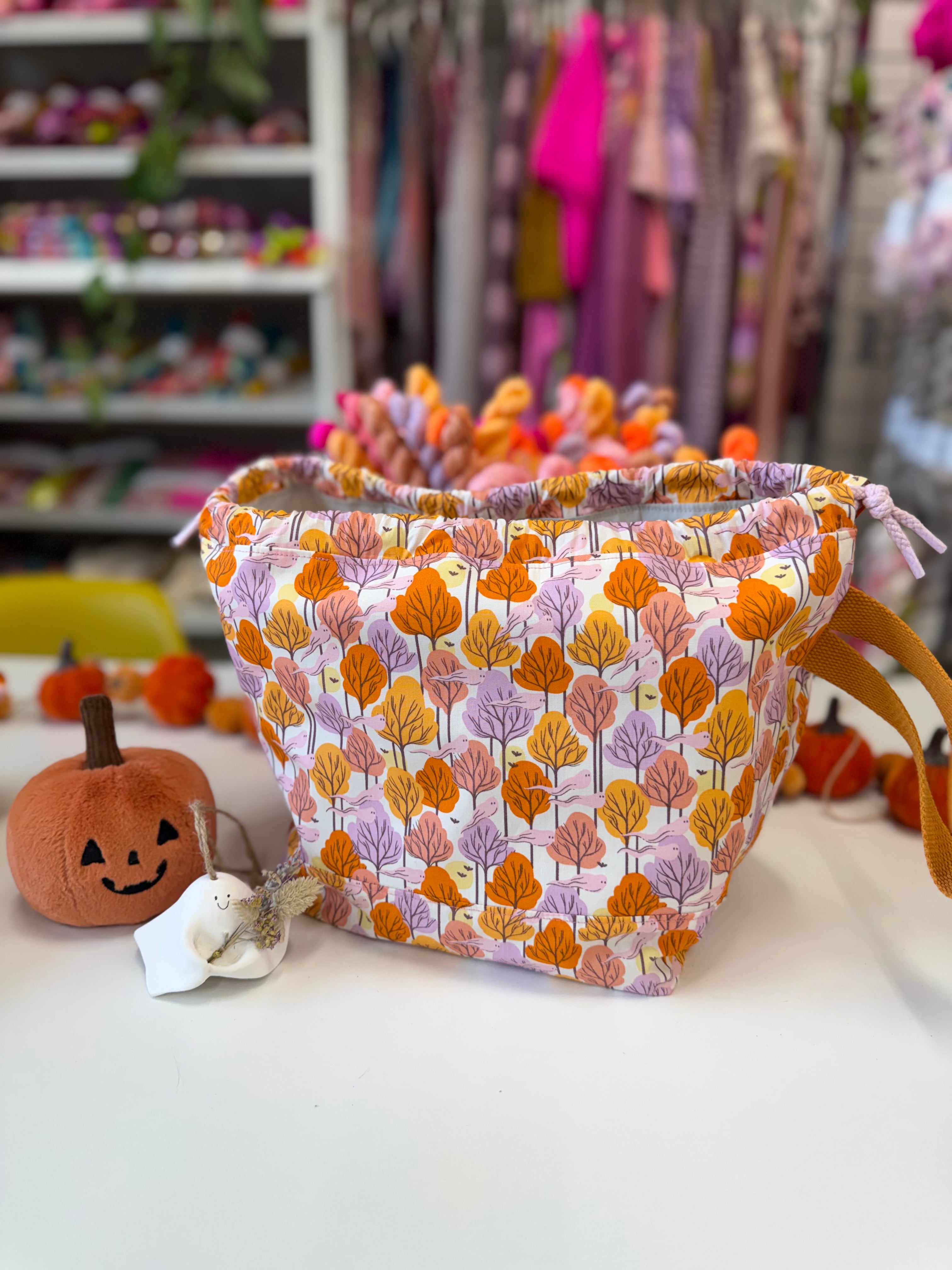 Ready to ship  - Project Bag Style 01 - Ghosting around the trees Halloween Project Bag