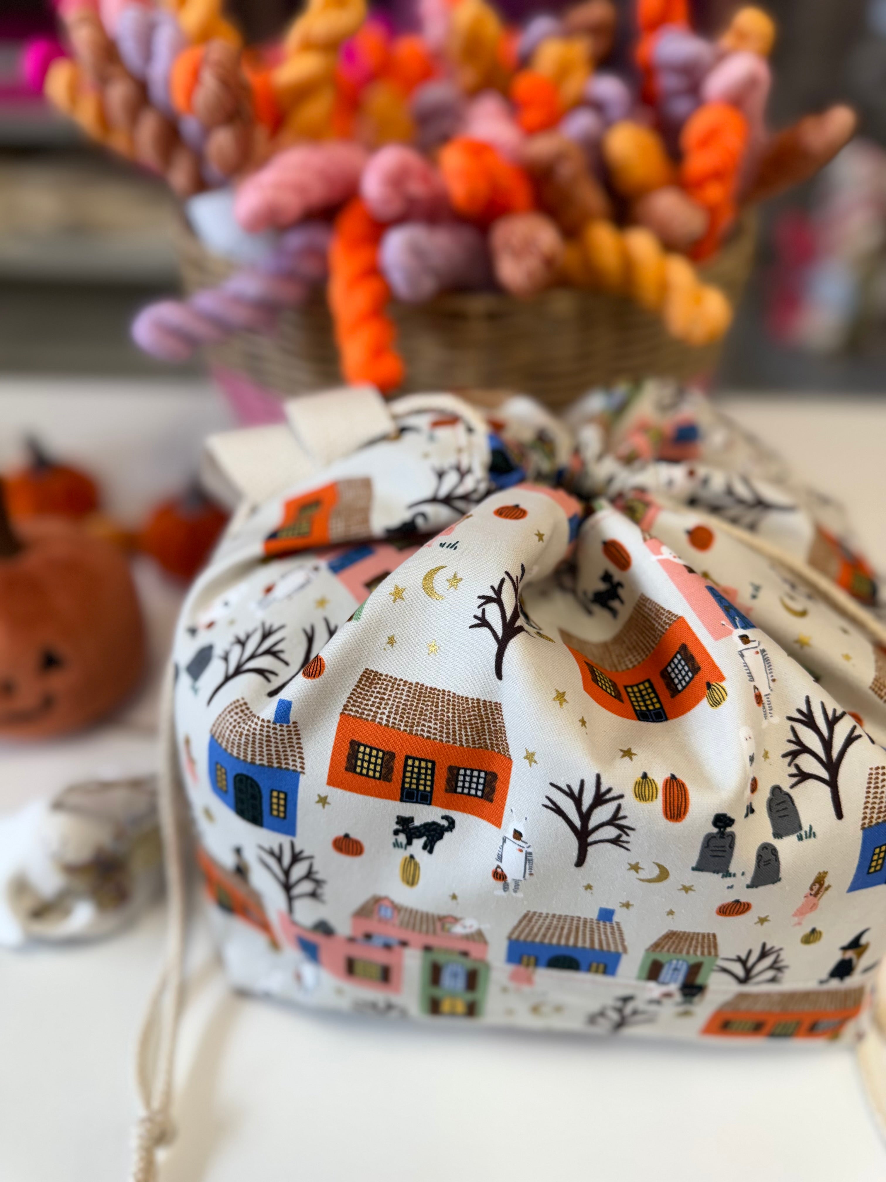 Ready to ship - Project Bag Style 01 - Haunted Houses Halloween Project Bag