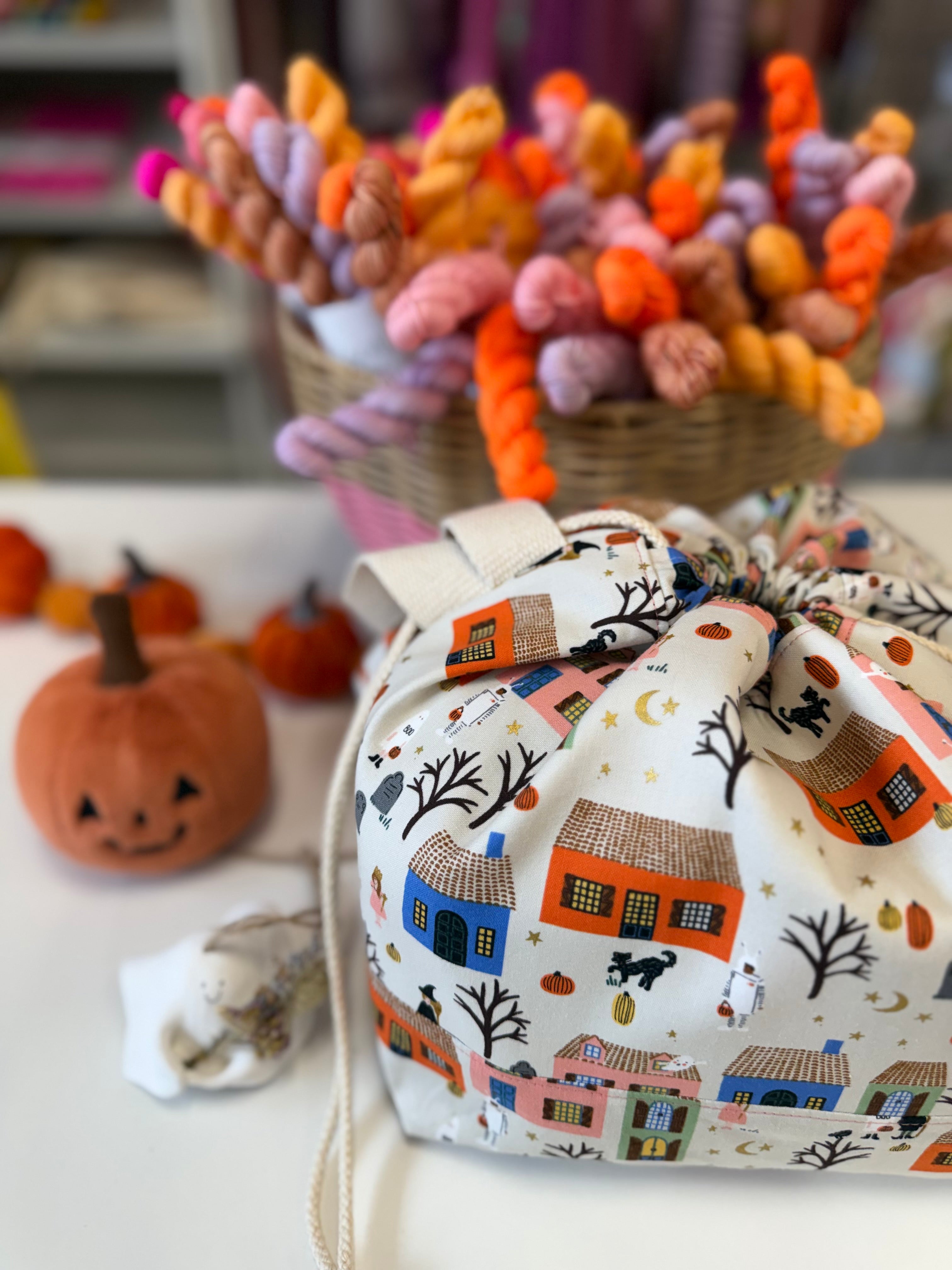 Ready to ship - Project Bag Style 01 - Haunted Houses Halloween Project Bag