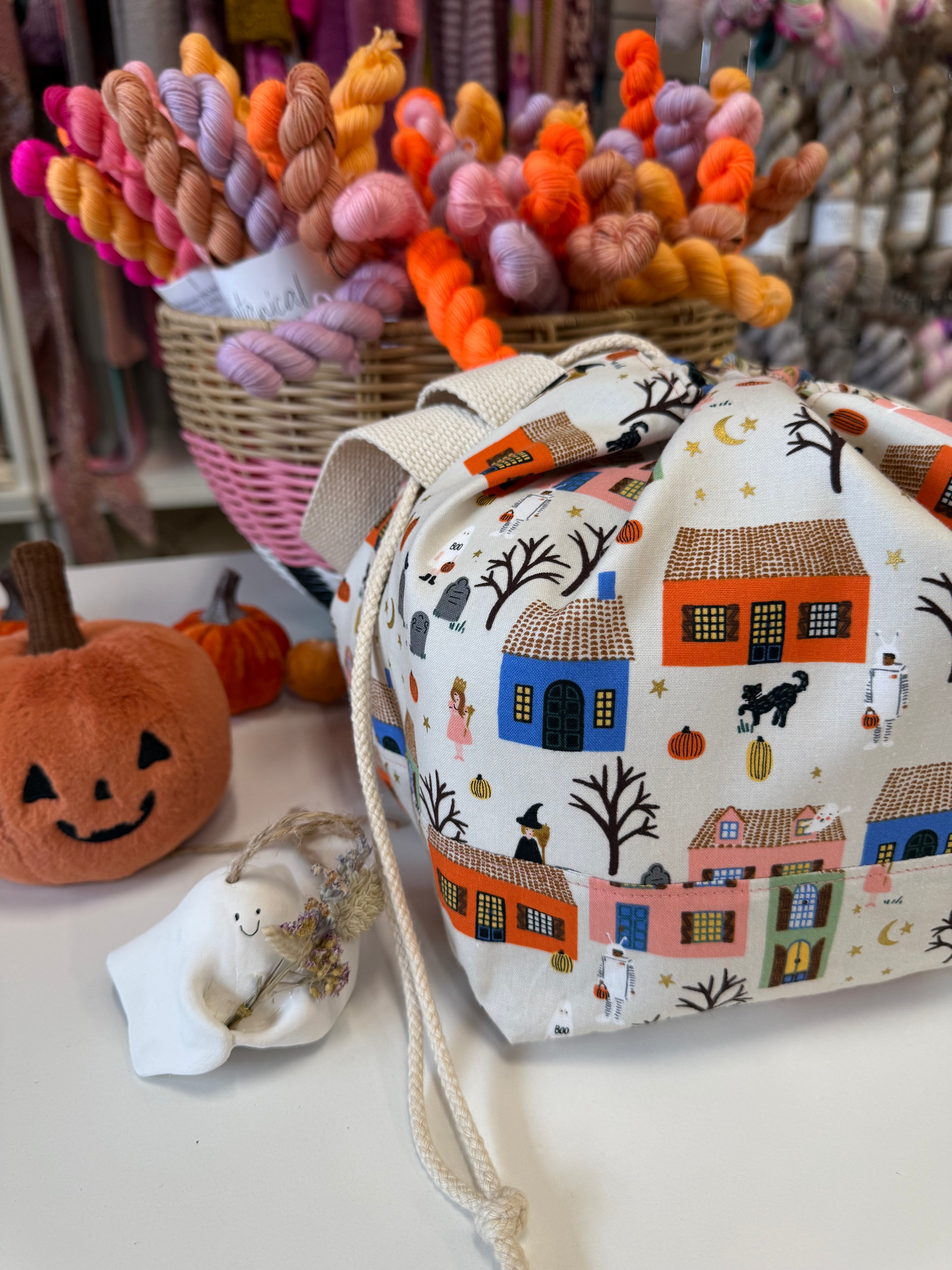 Ready to ship - Project Bag Style 01 - Haunted Houses Halloween Project Bag