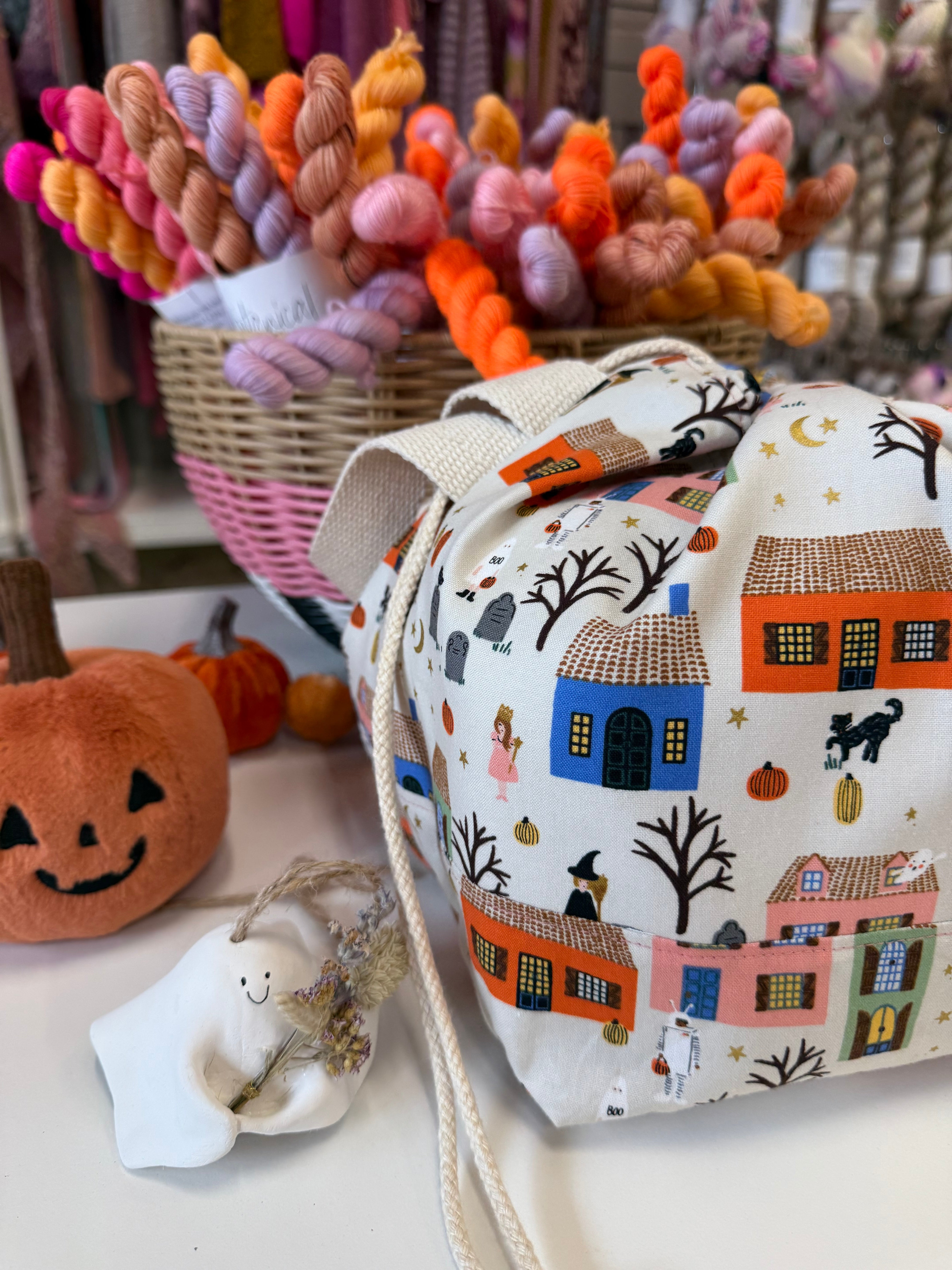 Ready to ship - Project Bag Style 01 - Haunted Houses Halloween Project Bag
