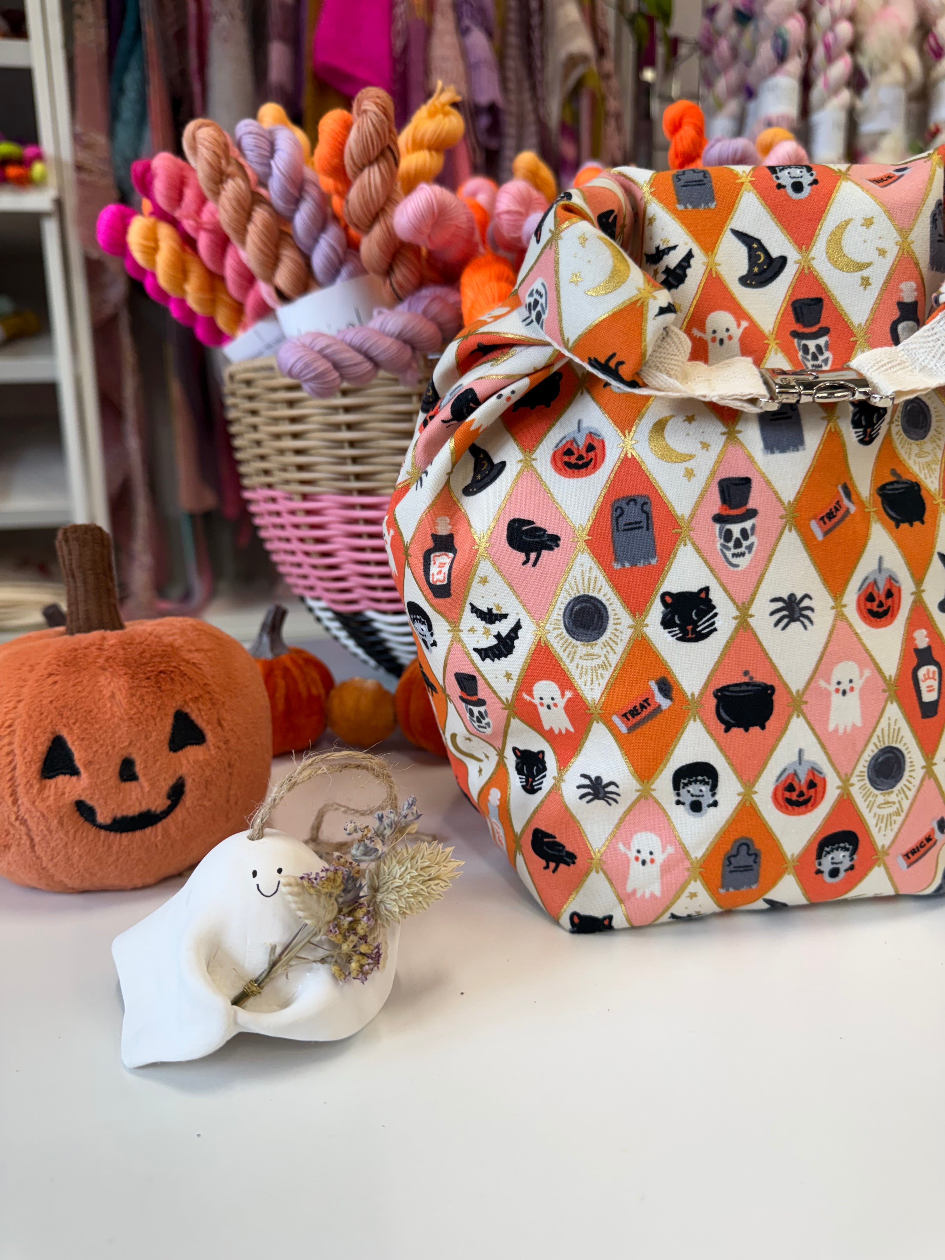 Ready to ship - Project Bag Style 04 - Roll Top -  Harlequin Ghouls
