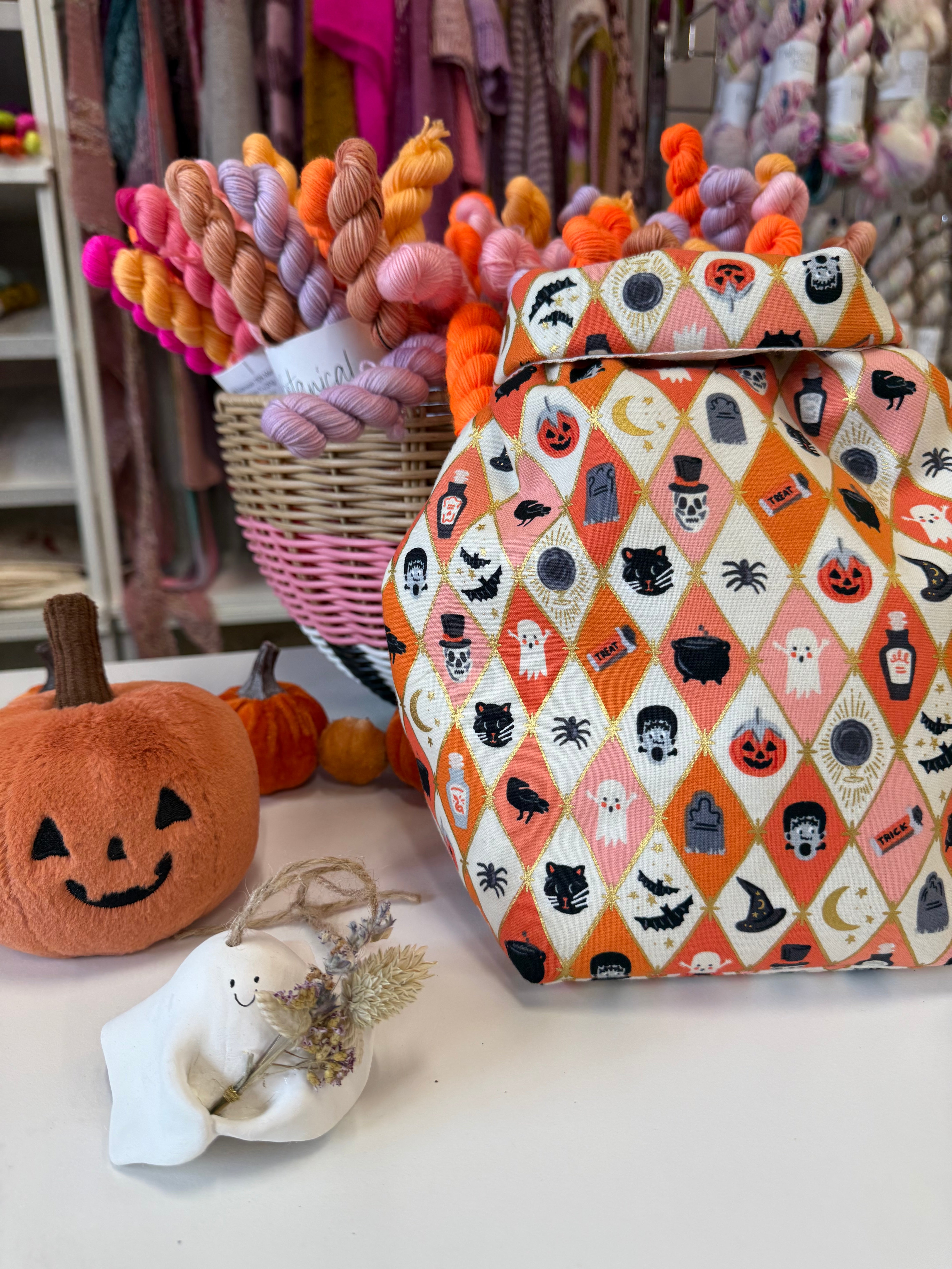 Ready to ship - Project Bag Style 04 - Roll Top -  Harlequin Ghouls