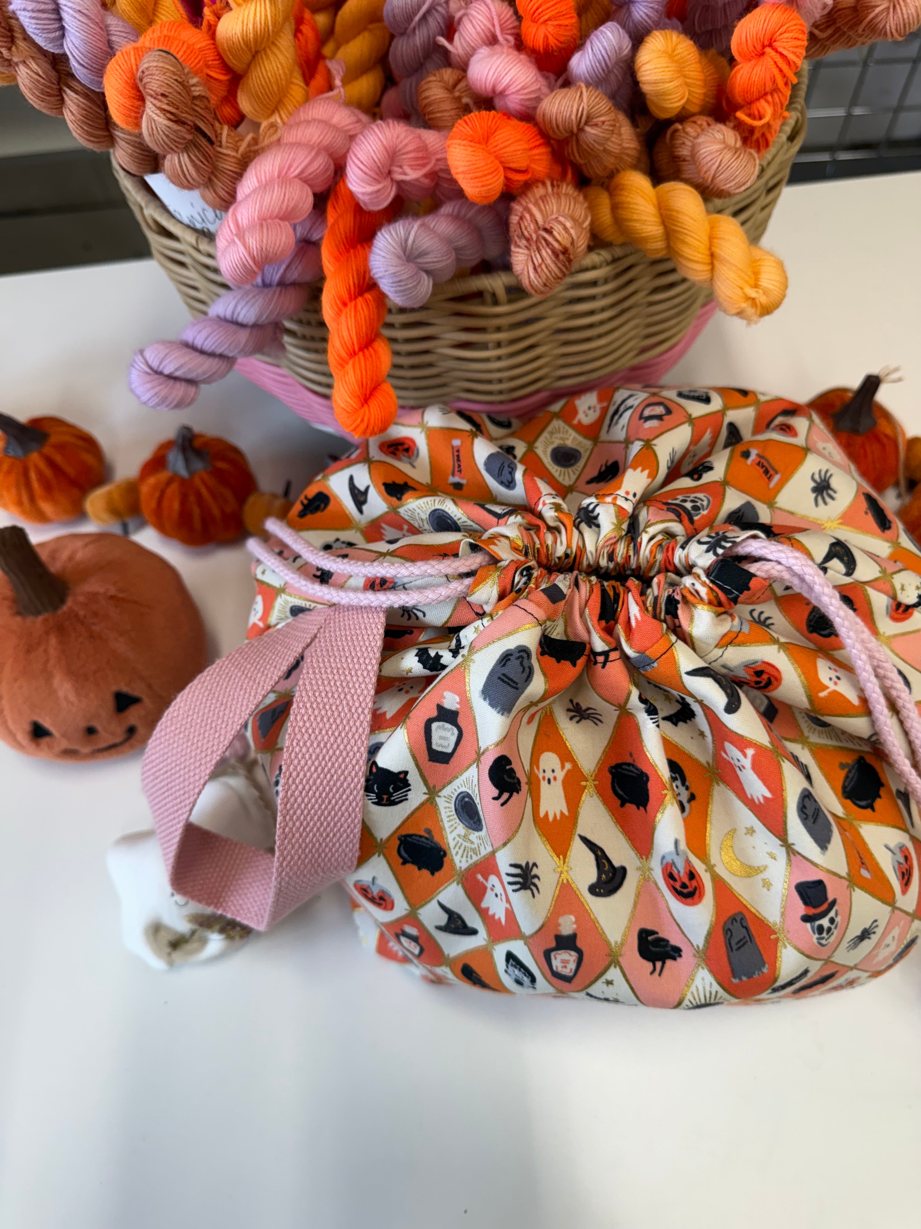 Ready to ship - Project Bag Style 01 - Harlequin Ghouls Halloween Project Bag