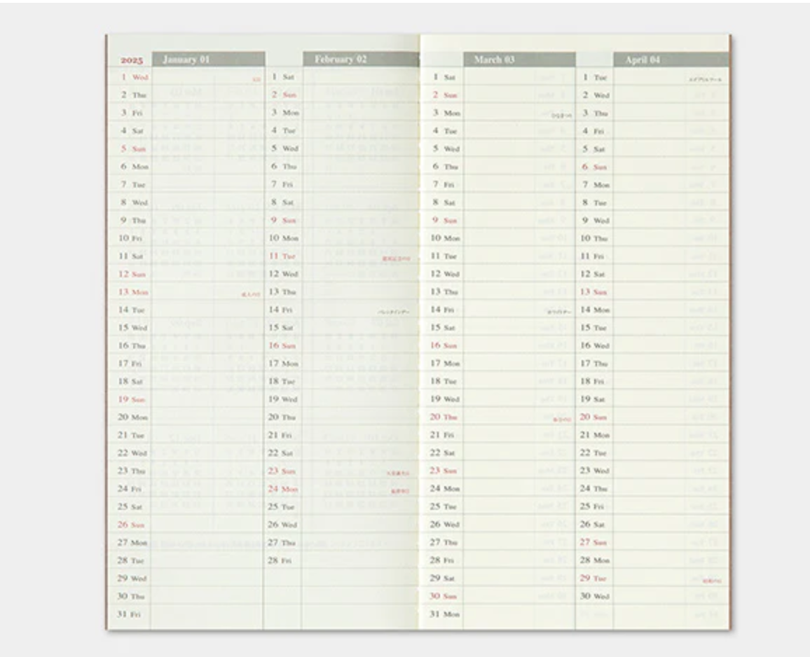 TRAVELER'S Notebook Refill: 2025 Diary Weekly + Memo Preorder Regular Size