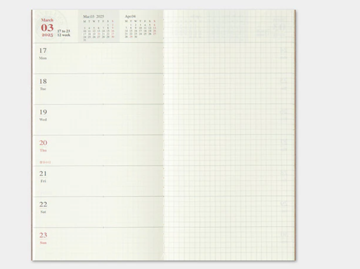 TRAVELER'S Notebook Refill: 2025 Diary Weekly + Memo Regular Size