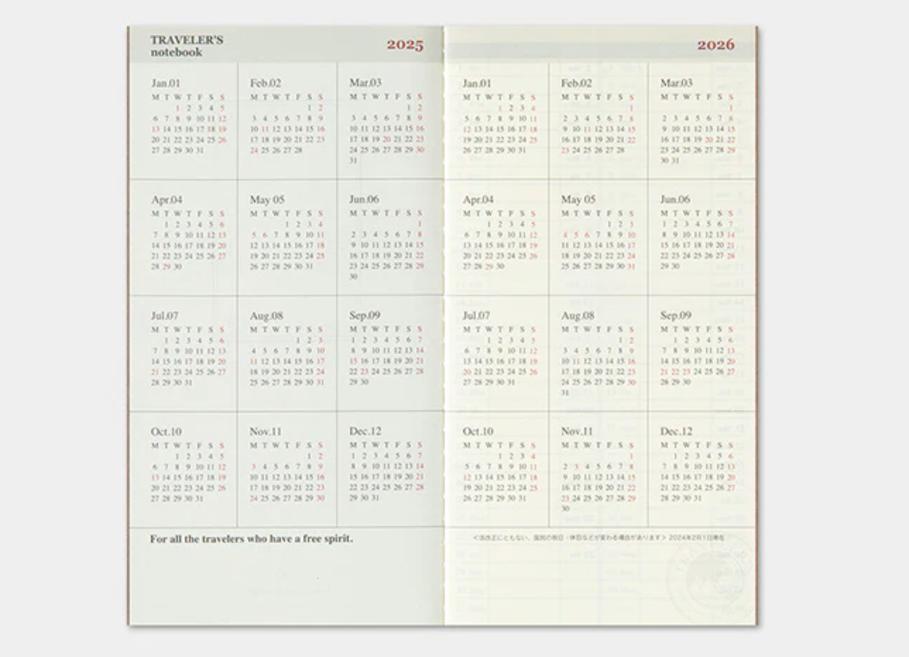 TRAVELER'S Notebook Refill: 2025 Diary Weekly Vertical Preorder Regular Size