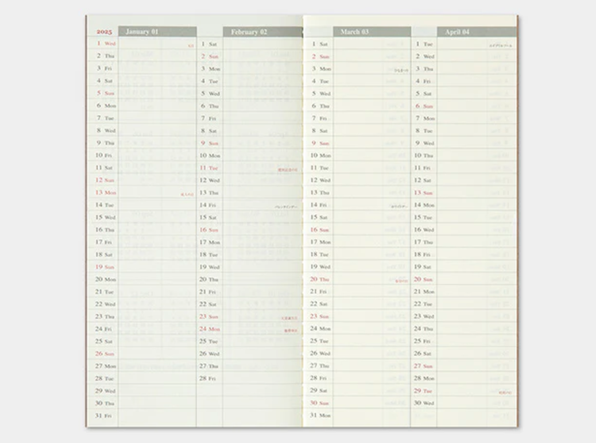 TRAVELER'S Notebook Refill: 2025 Diary Weekly Vertical Preorder Regular Size