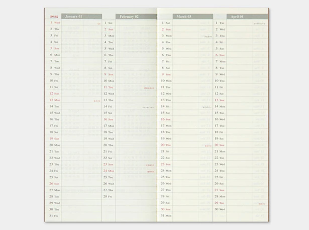 TRAVELER'S Notebook Refill: 2025 Diary Weekly Vertical  Regular Size