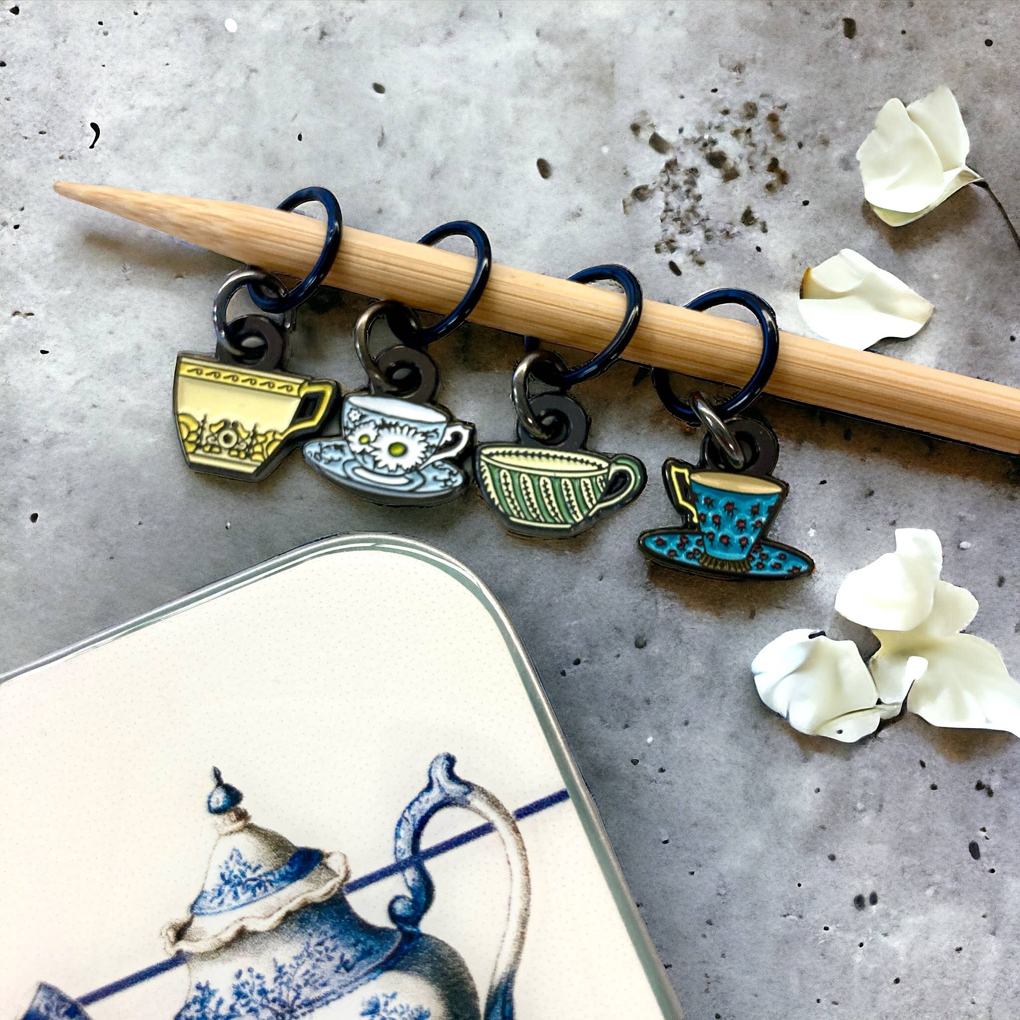 Tea set knitting stitch markers