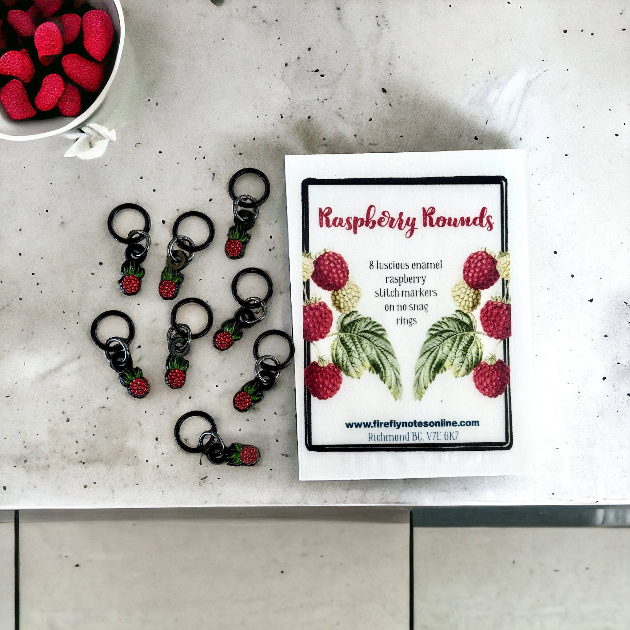 Raspberry stitch markers for knitting