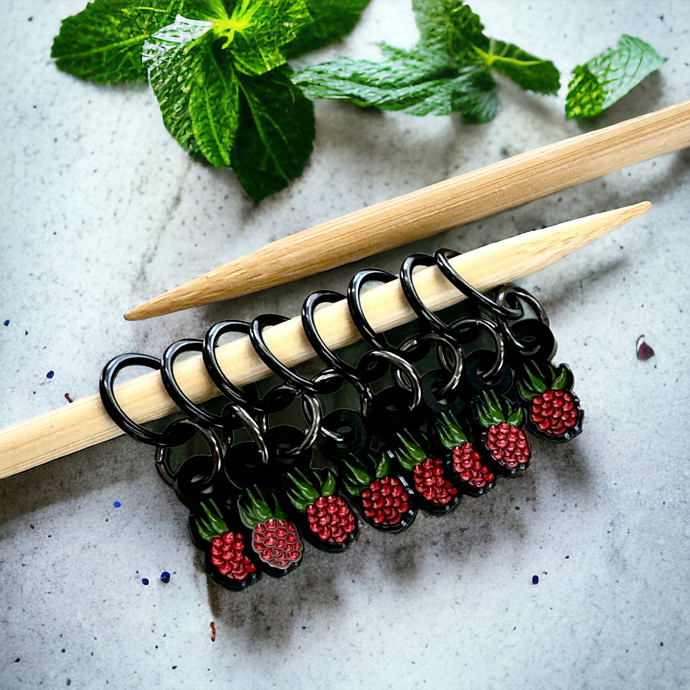 Raspberry stitch markers for knitting