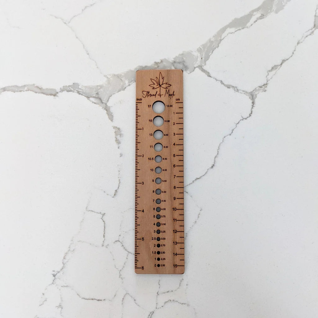 Thread & Maple Magnetic Cherry Wood Needle Gauge Ruler 6"