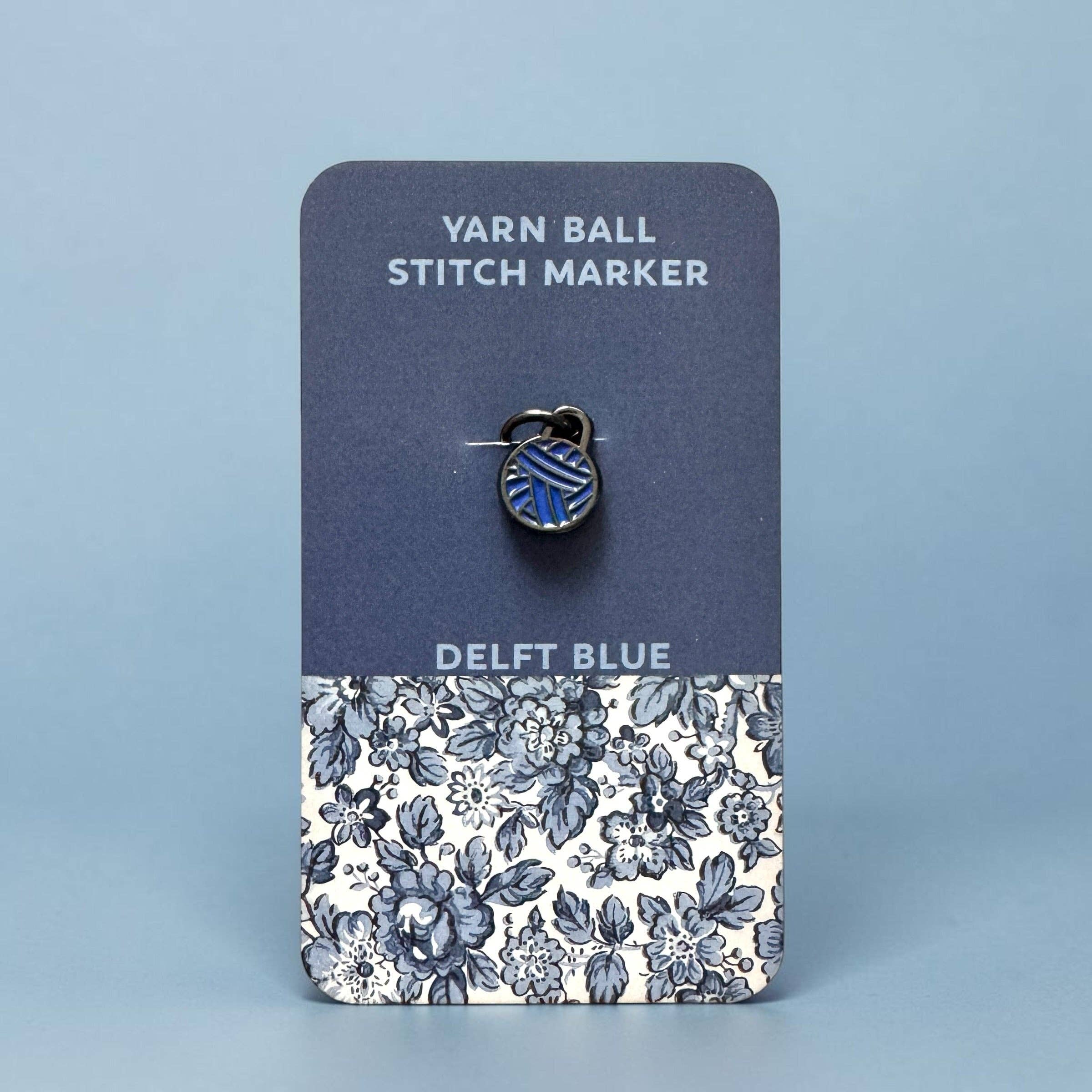 Delft Blue Yarn Ball Stitch Marker single – Enamel Knitting Marker