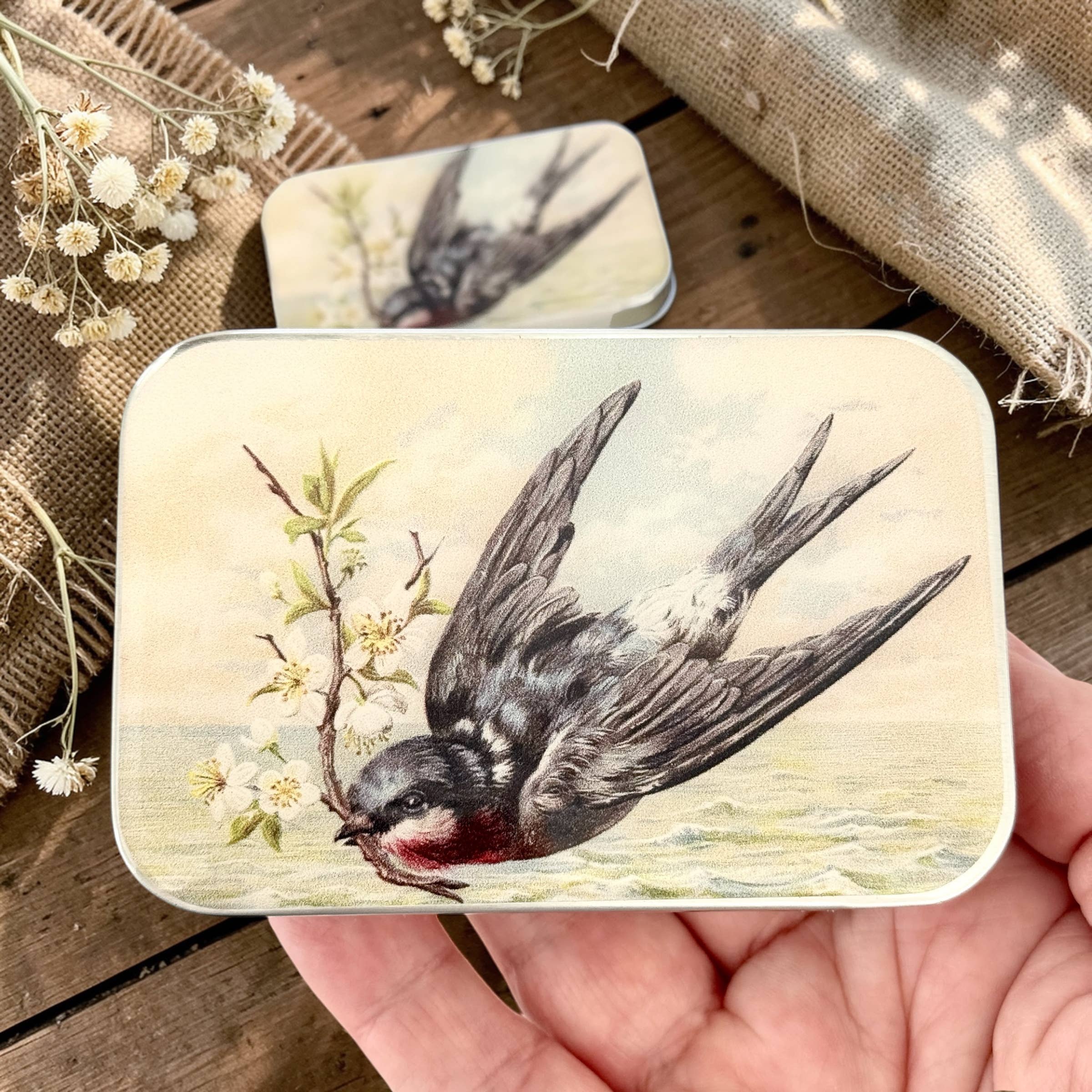 Spring Swallow Notions Tin